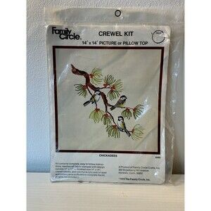FAMILY CIRCLE Vtg 1974 Crewel Kit Embroidery Kit Chickadees Branch 14 x 14" E403